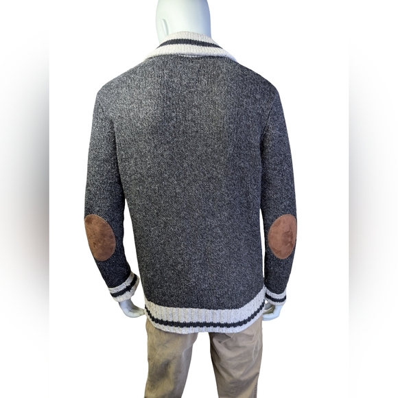 Roots Cabin Wool Blend Shawl Collar Cardigan, Elbow Patches, Men’s Medium - Picture 5 of 10